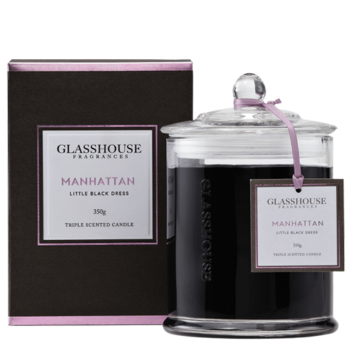Glasshouse Manhattan Candle Little Black Dress 350g AU Adore Beauty