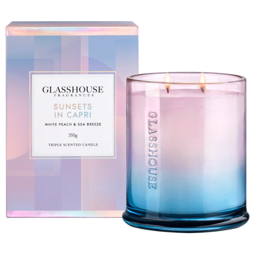 Glasshouse Sunsets In Capri Candle - White Peach & Sea Breeze 350g