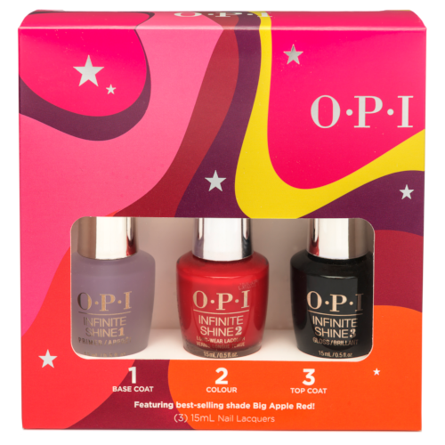 OPI Infinite Shine Ready Set Summer Gift Set Big Apple Red, 3x15ml