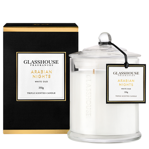 Glasshouse Arabian Nights Candle White Oud 350g + Free Post