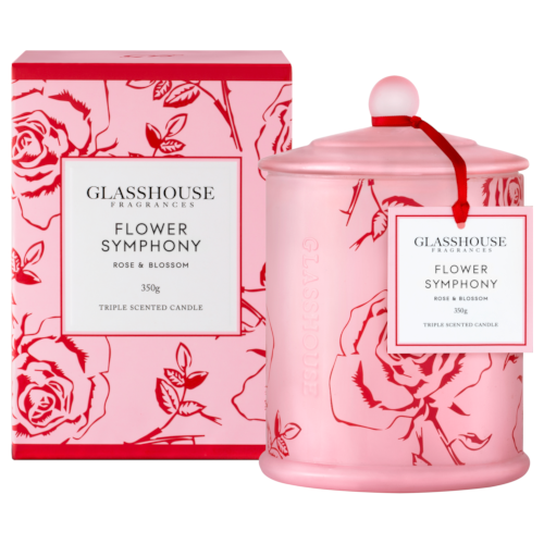 Glasshouse Flower Symphony Candle - White Rose & Pear Blossom 350g
