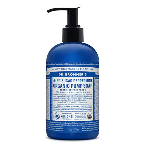 Dr. Bronner 4in1 Sugar Sugar and Peppermint Organic Pump Soap + Free Post