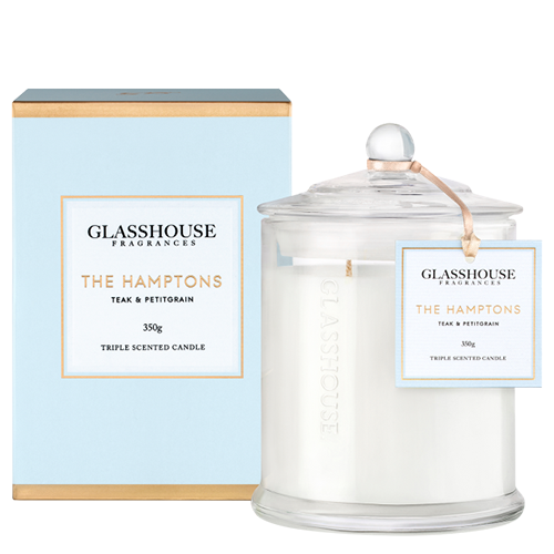 Glasshouse The Hamptons Candle Teak & Petitgrain 350g + Free Post