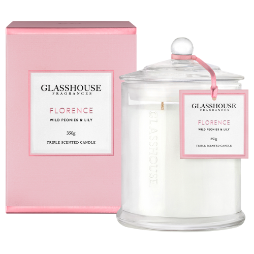 Glasshouse Florence Candle - Wild Peonies & Lily 350g