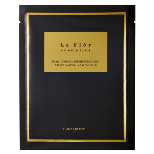 La Flor Cosmetics Pearl Luminous Brightening Mask & Rejuvenating Gold Ampoule - 5 Mask Sheets + 1 Vial of Ampoule