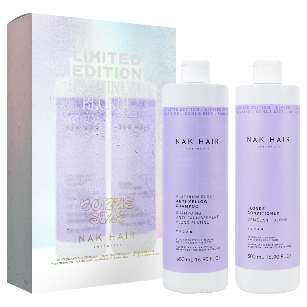 NAK Hair Platinum Blonde Shampoo and Conditioner 500ml Duo AU Adore