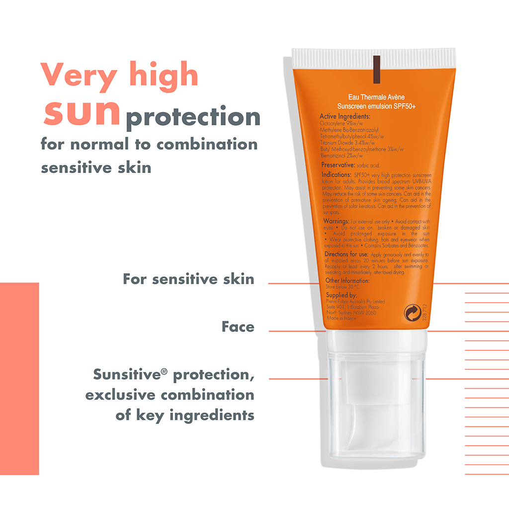 Avène Sunscreen Emulsion Face SPF50+ NZ Adore Beauty