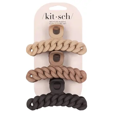 Kitsch Eco-friendly Chain Claw Clip 3pc Set - Neutrals
