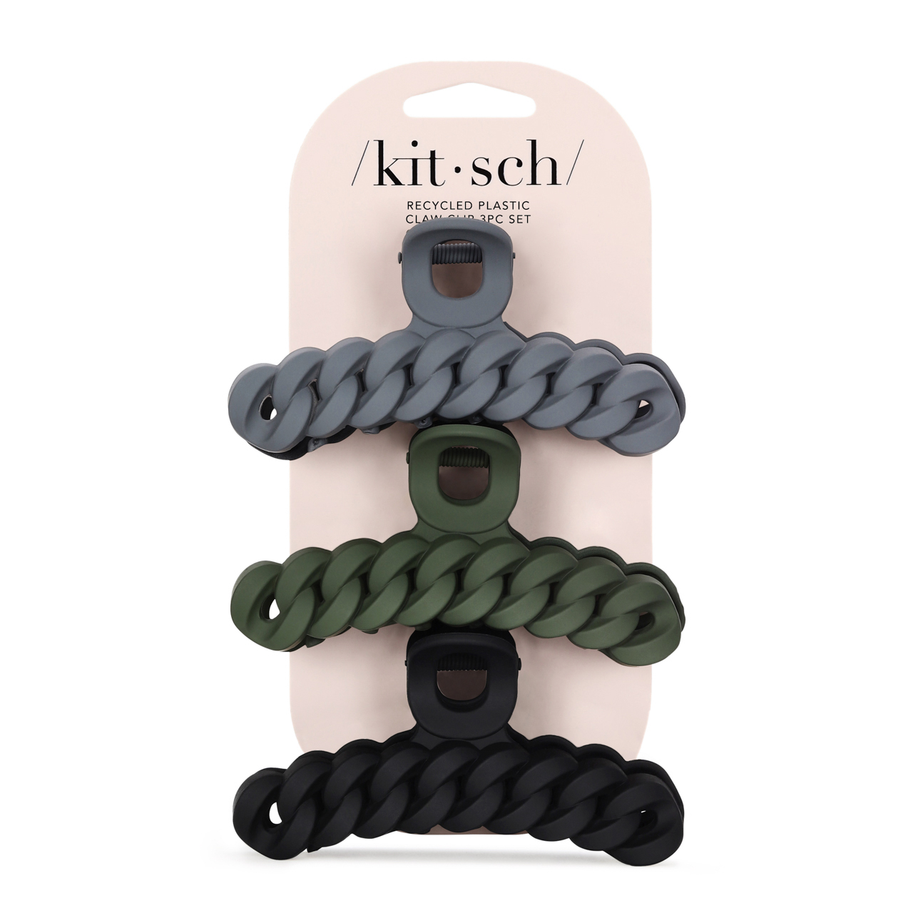 Kitsch Ecofriendly Chain Claw Clip 3pc Set Black/Moss AU Adore Beauty