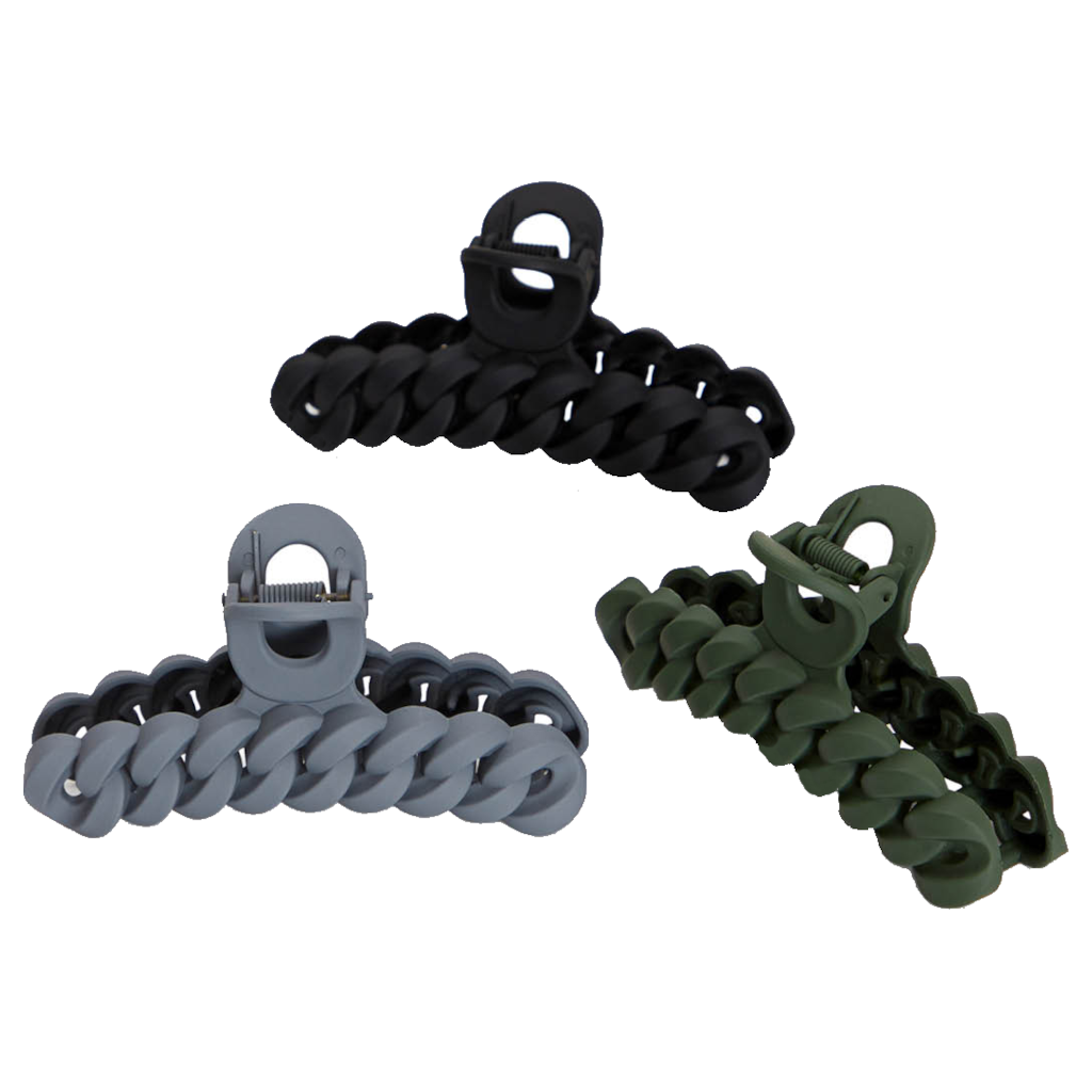 Kitsch Eco-friendly Chain Claw Clip 3pc Set - Black/Moss