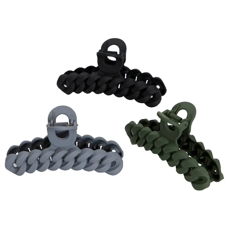 Kitsch Eco-friendly Chain Claw Clip 3pc Set - Black/Moss