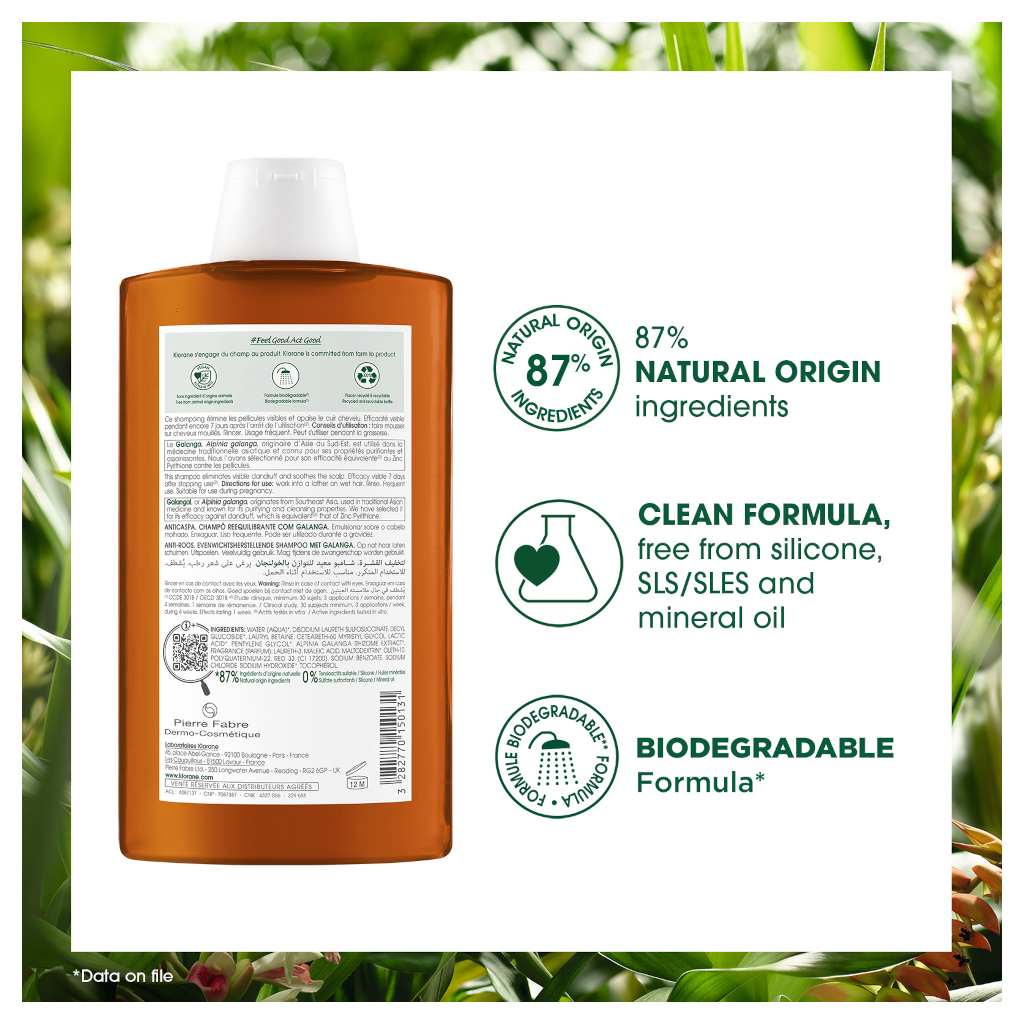 Klorane Anti-dandruff Rebalancing Shampoo with Galangal & AHA 400ML