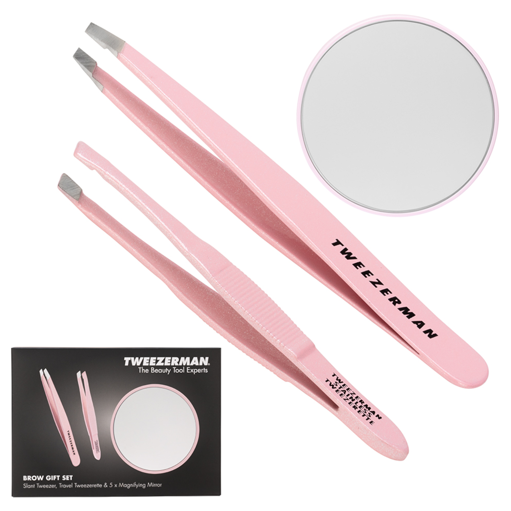 Tweezerman Pink Tweezer Set + Mirror Adore Beauty