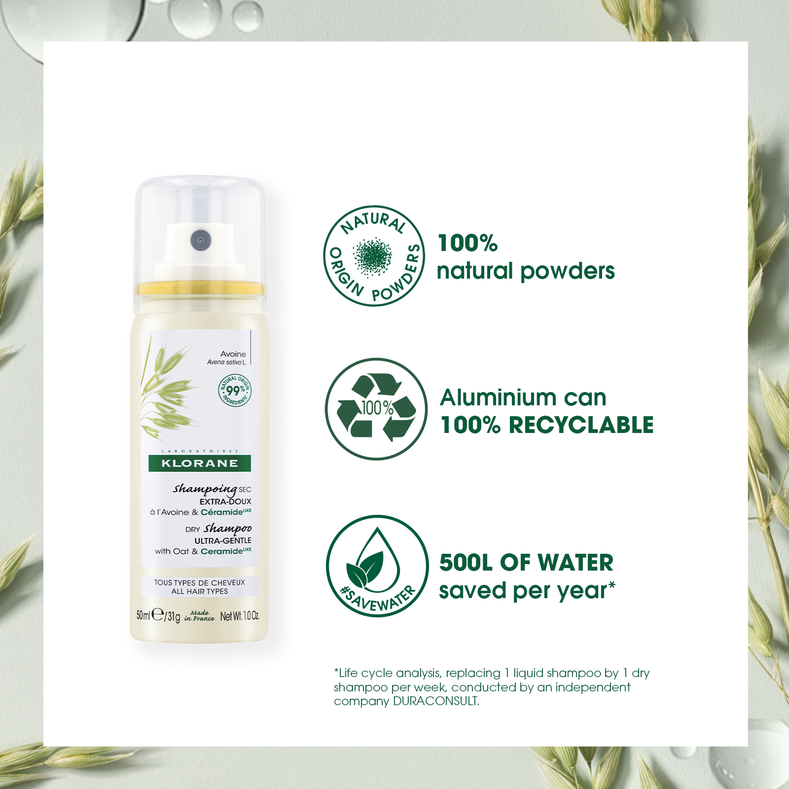 Klorane Dry Shampoo Travel Size Clean & Fresh Hair Instantly