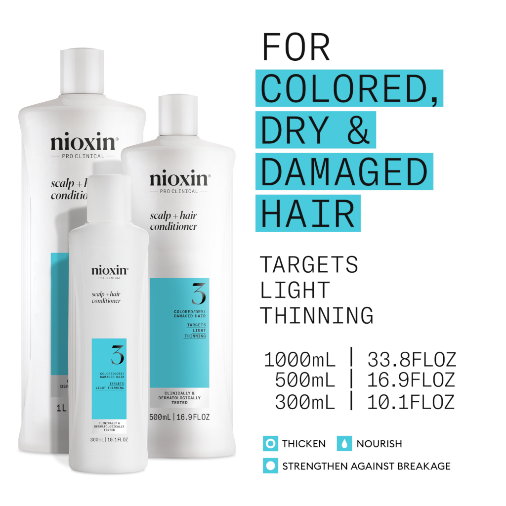 Nioxin System 3 Scalp + Hair Conditioner - Hair Thickening Conditioner for Damaged Hair with Light T