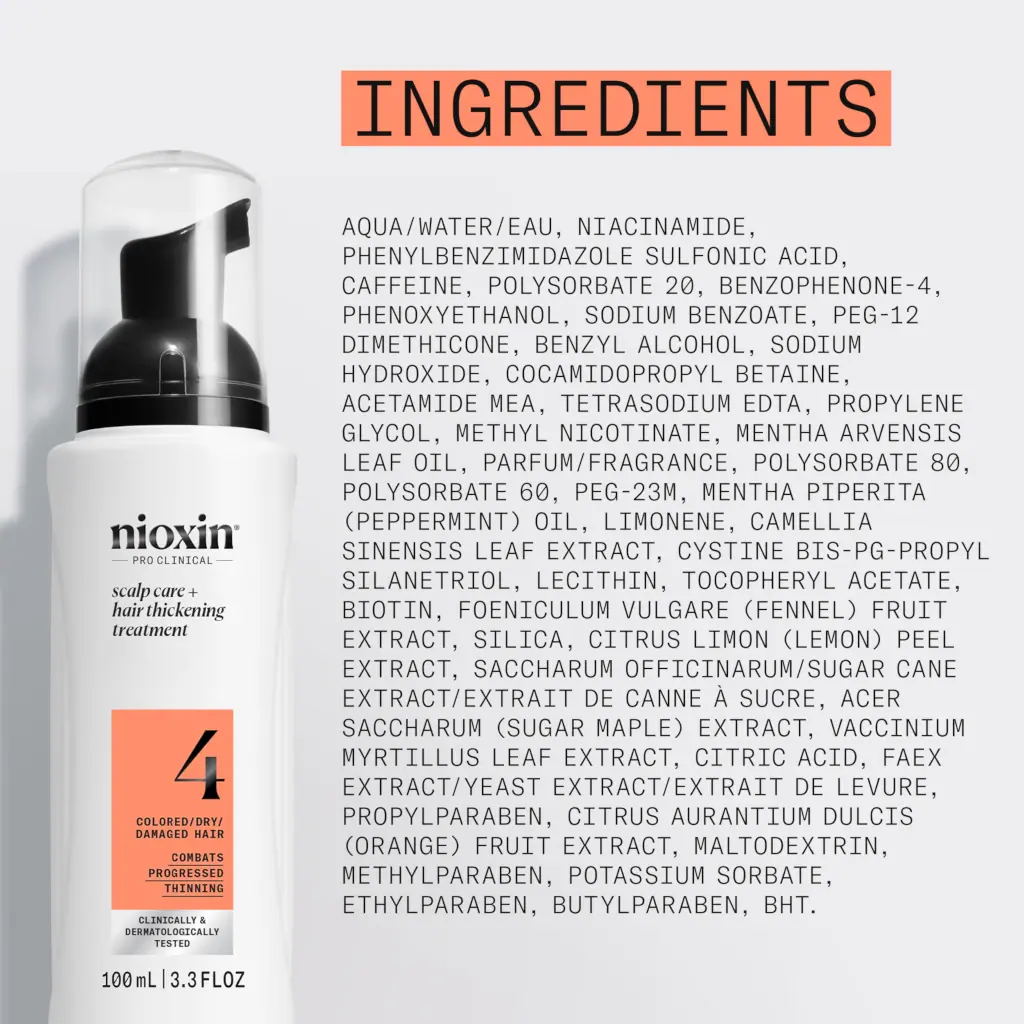Nioxin System 4 Scalp + Hair Thickening Treatment- Serum for Damaged Hair with Progressed Thinning,