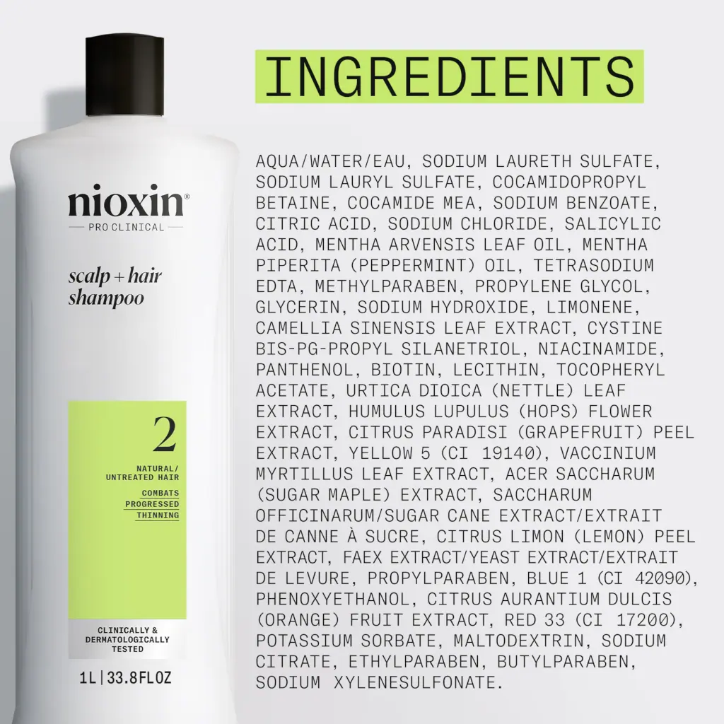 Nioxin System 2 Scalp + Hair Shampoo - Hair Thickening Shampoo For Natural Hair with Progressed Thin