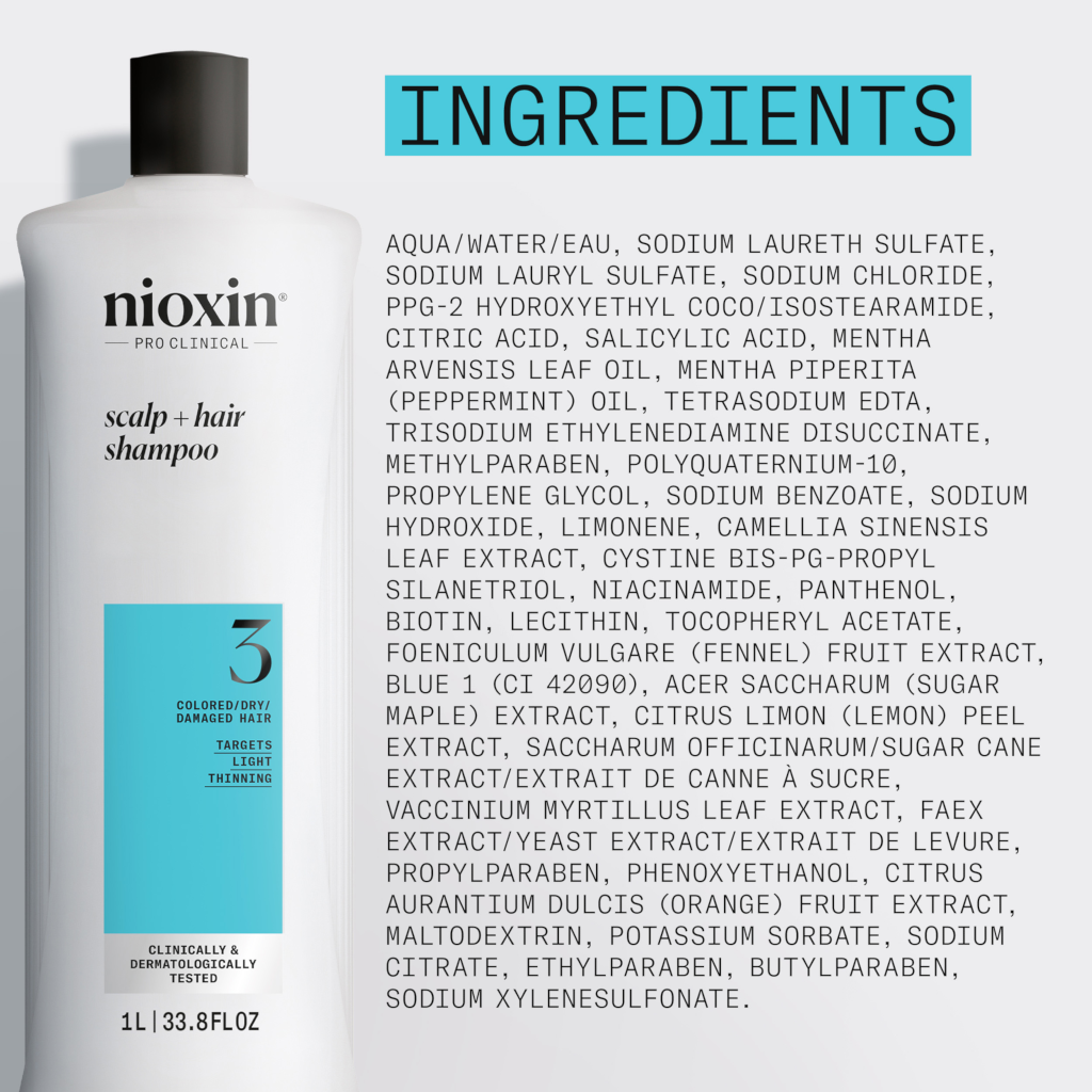 Nioxin System 3 Scalp + Hair Shampoo - Hair Thickening Shampoo For Damaged Hair with Light Thinning,