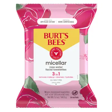 Burt's Bees Rose Micellar Facial Cleansing Wipes 30 pack