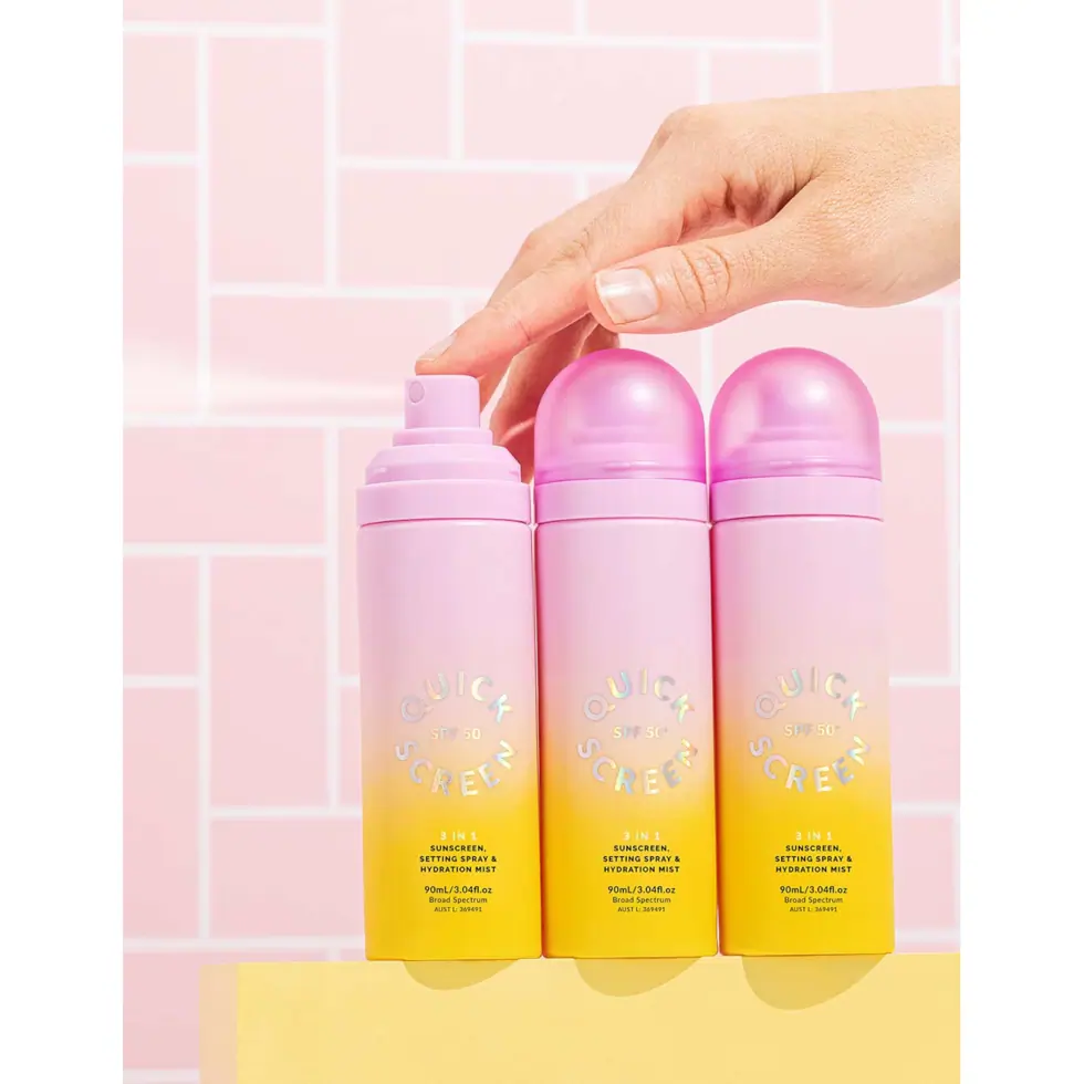 The Quick Flick Quick Screen SPF50+ 3 in 1 Sunscreen, Setting Spray & Hydration Mist