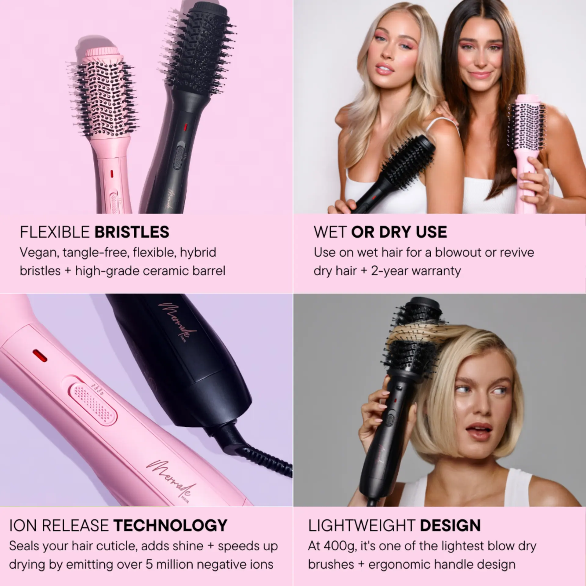 Mermade Hair Blow Dry Brush in Black