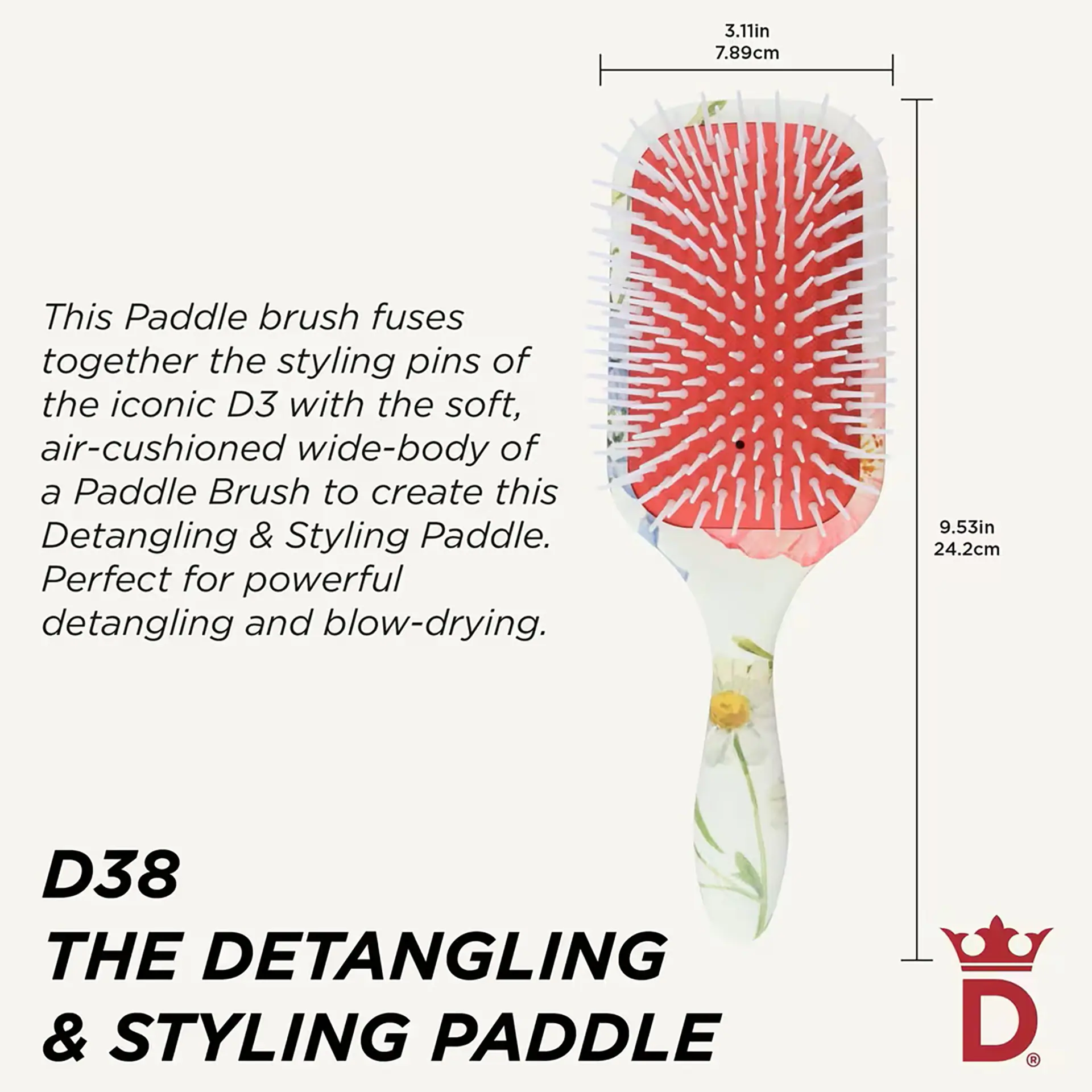 Denman D38 Floral Fantasies Power Paddle Brush