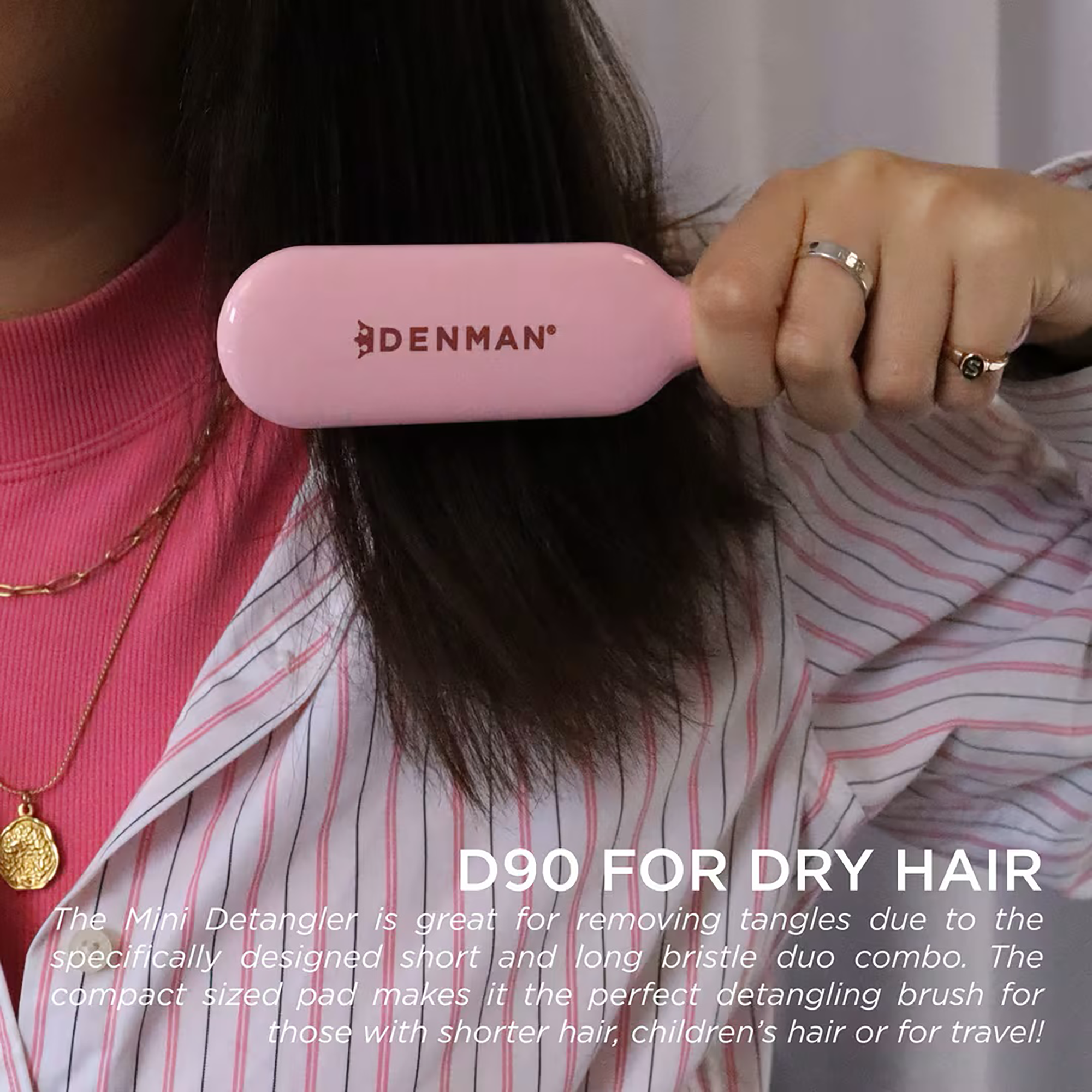 Denman D90 Pastel Pink Tangle Tamer Ultra Mini Brush