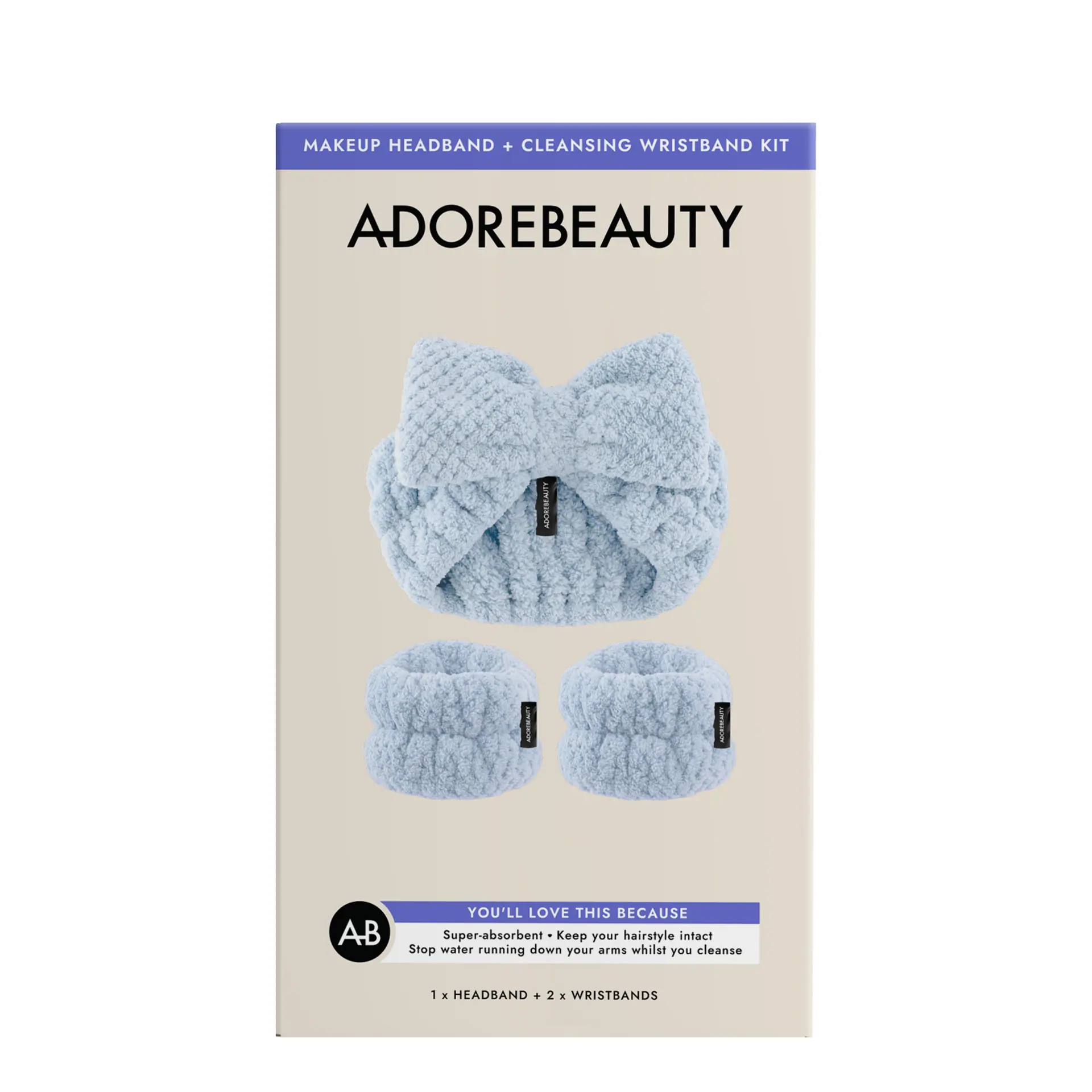 Adore Beauty Makeup Headband + Cleansing Wristband Kit - Blue