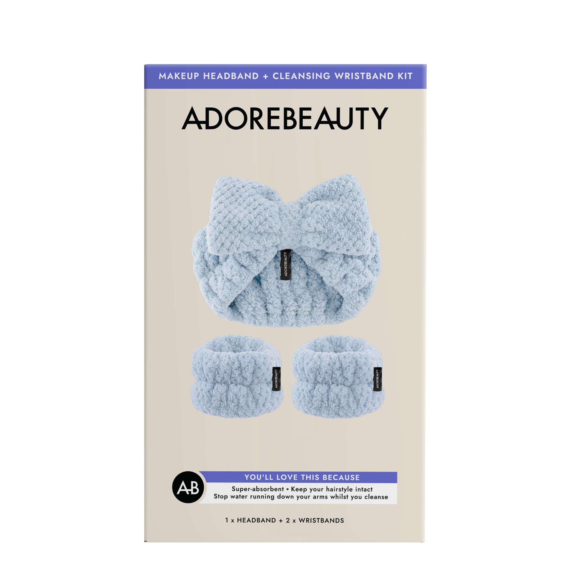 Adore Beauty Makeup Headband + Cleansing Wristband Kit - Blue