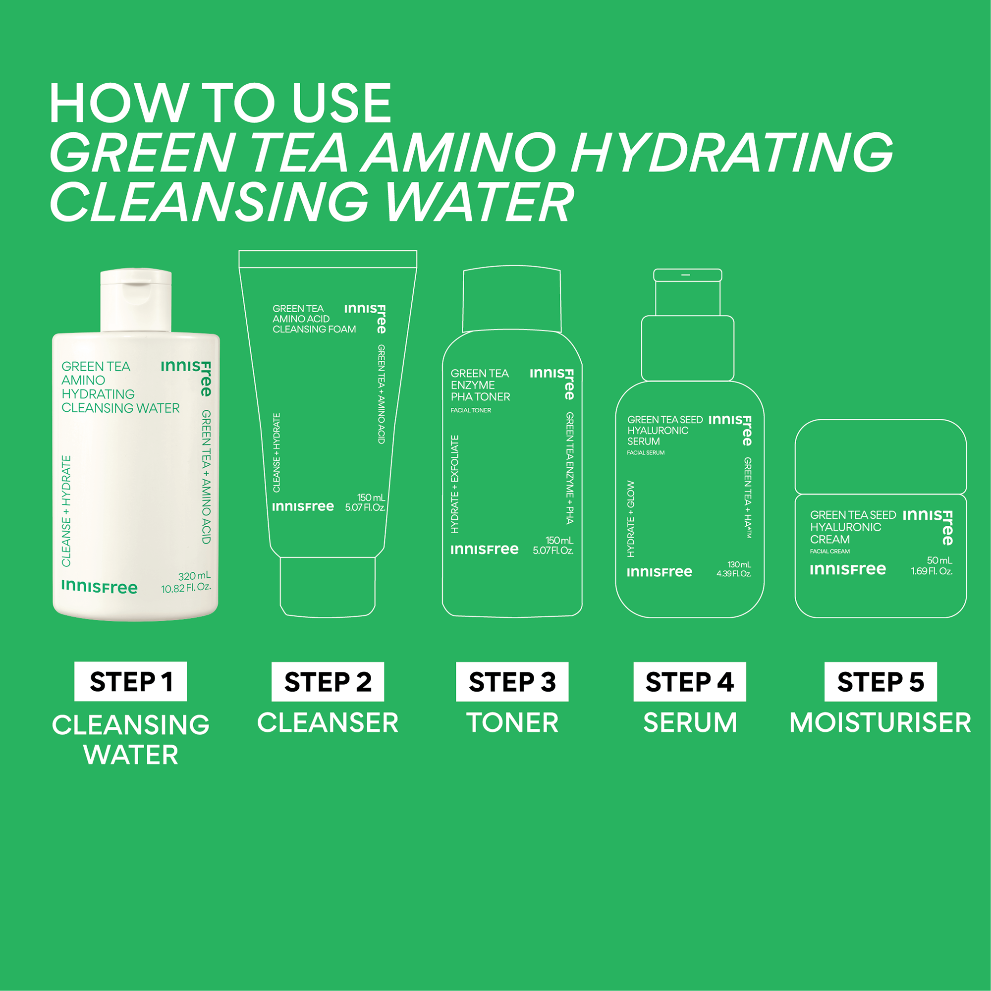 INNISFREE Green Tea Amino Hydrating Cleansing Water 320ml