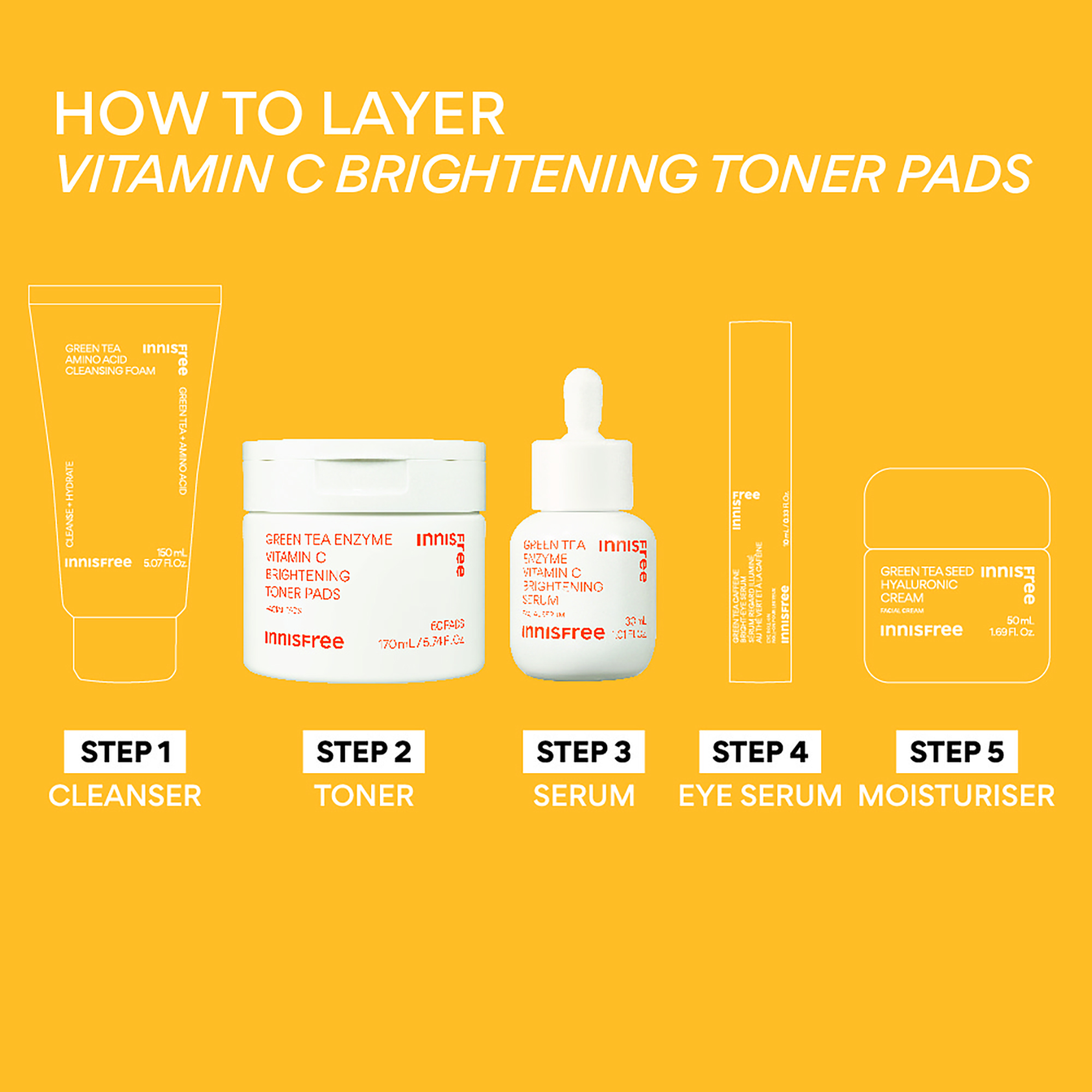 INNISFREE Green Tea Enzyme Vitamin C Brightening Toner Pad 60ea