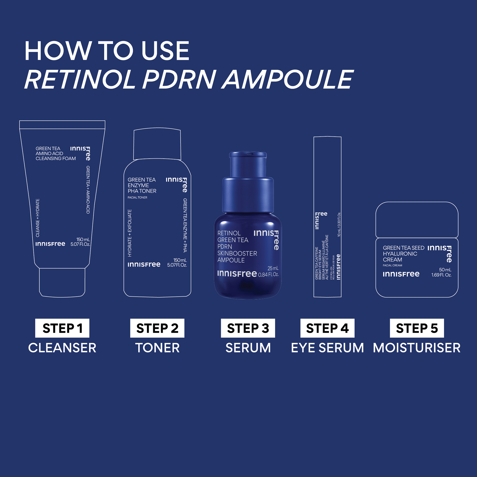 INNISFREE Retinol Green Tea PDRN Skin Booster Ampoule 25ml