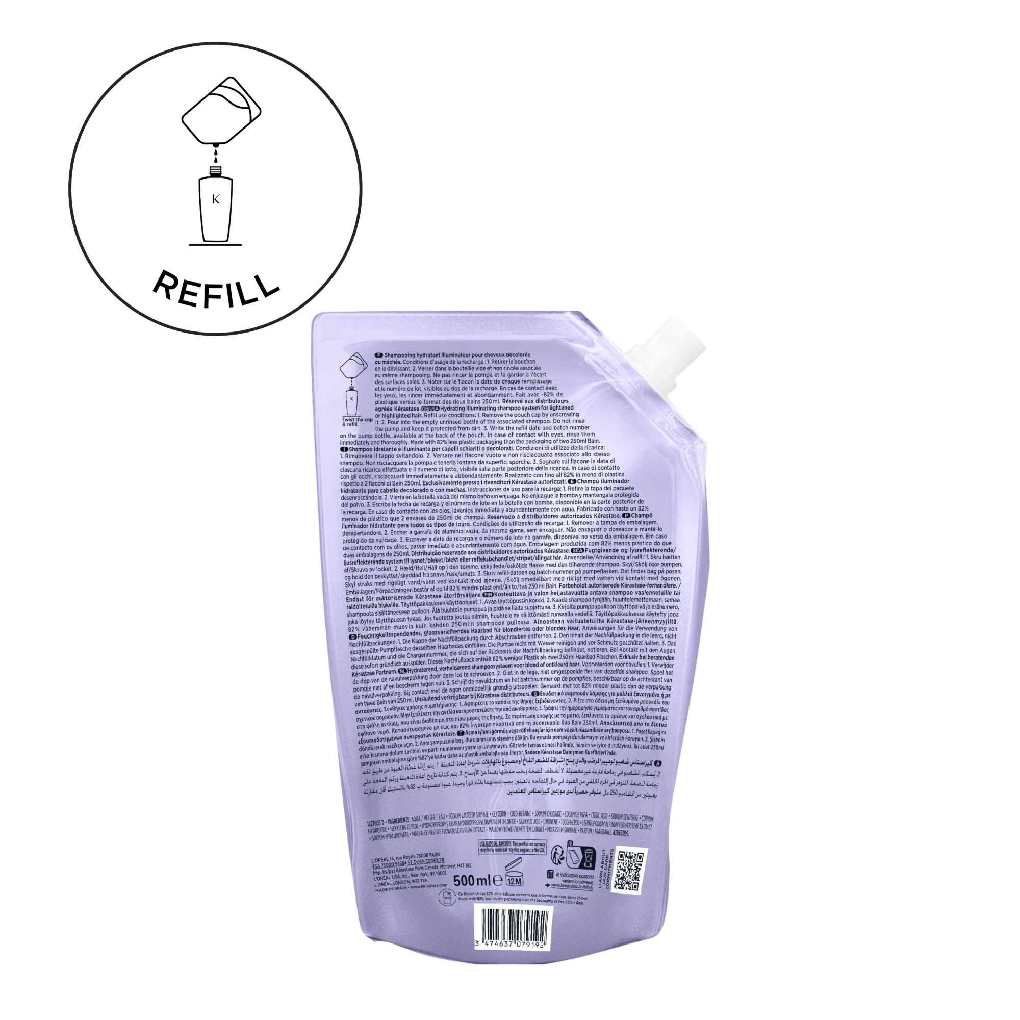 Kérastase Blond Absolu Bain Lumiére Refill Shampoo Pouch For Lightened and Highlighted Hair 500ml