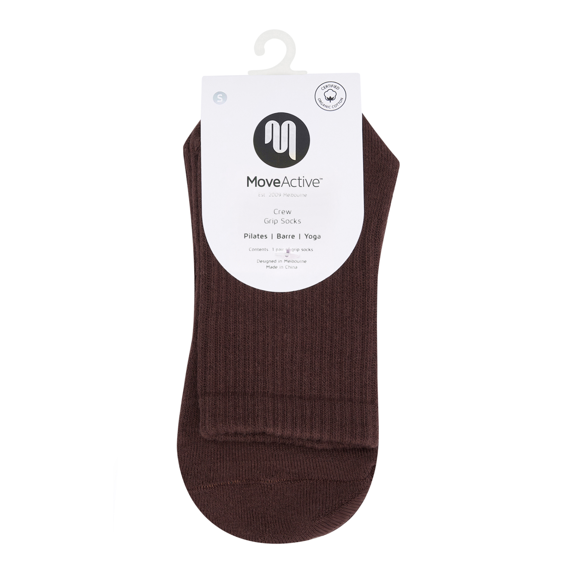 MoveActive Crew Non Slip Grip Socks - Espresso