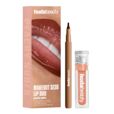 Huda Beauty Makeout Sesh Lip Kit Peachy Nudes Stain Oil