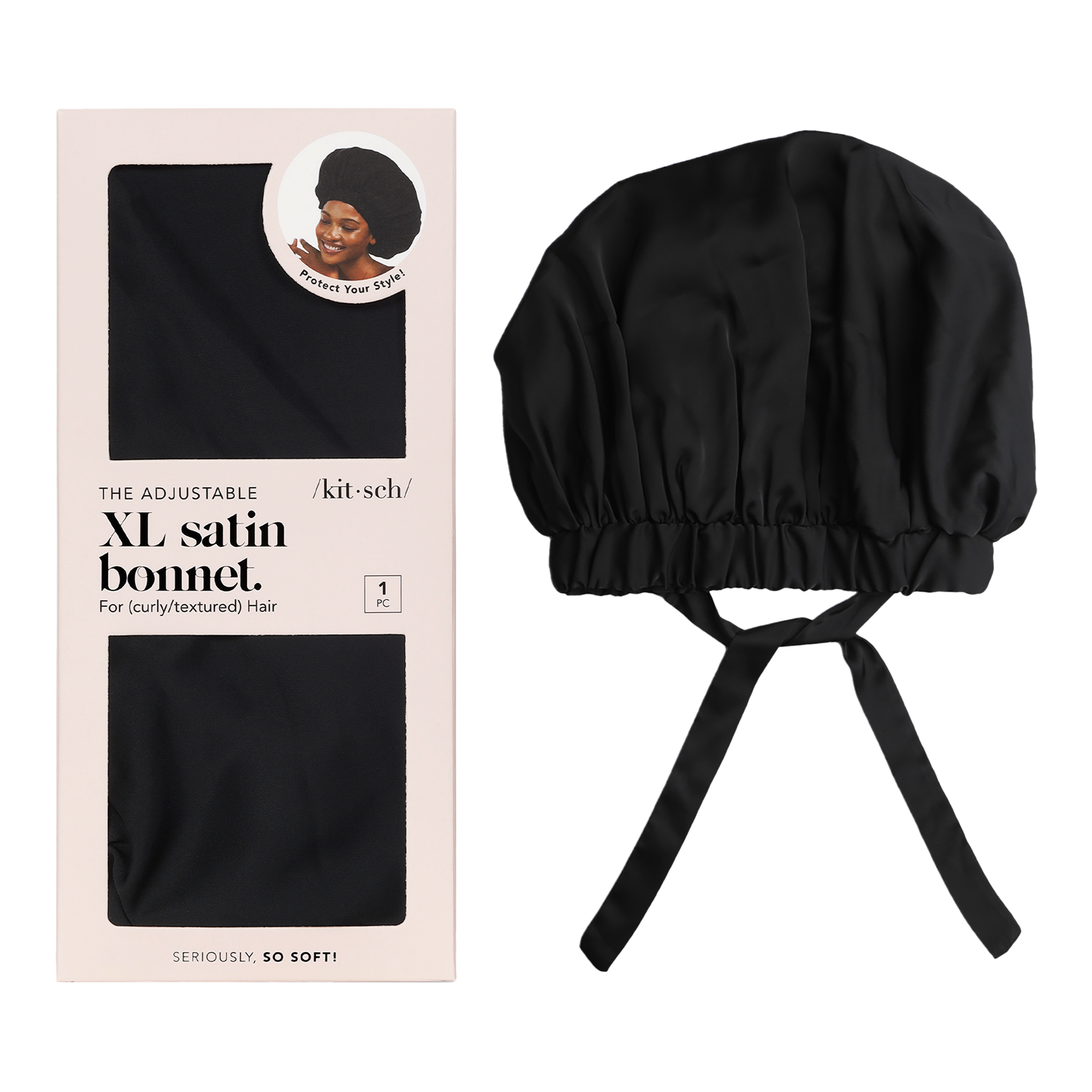 Kitsch Satin Sleep XL Adjustable Bonnet - Black