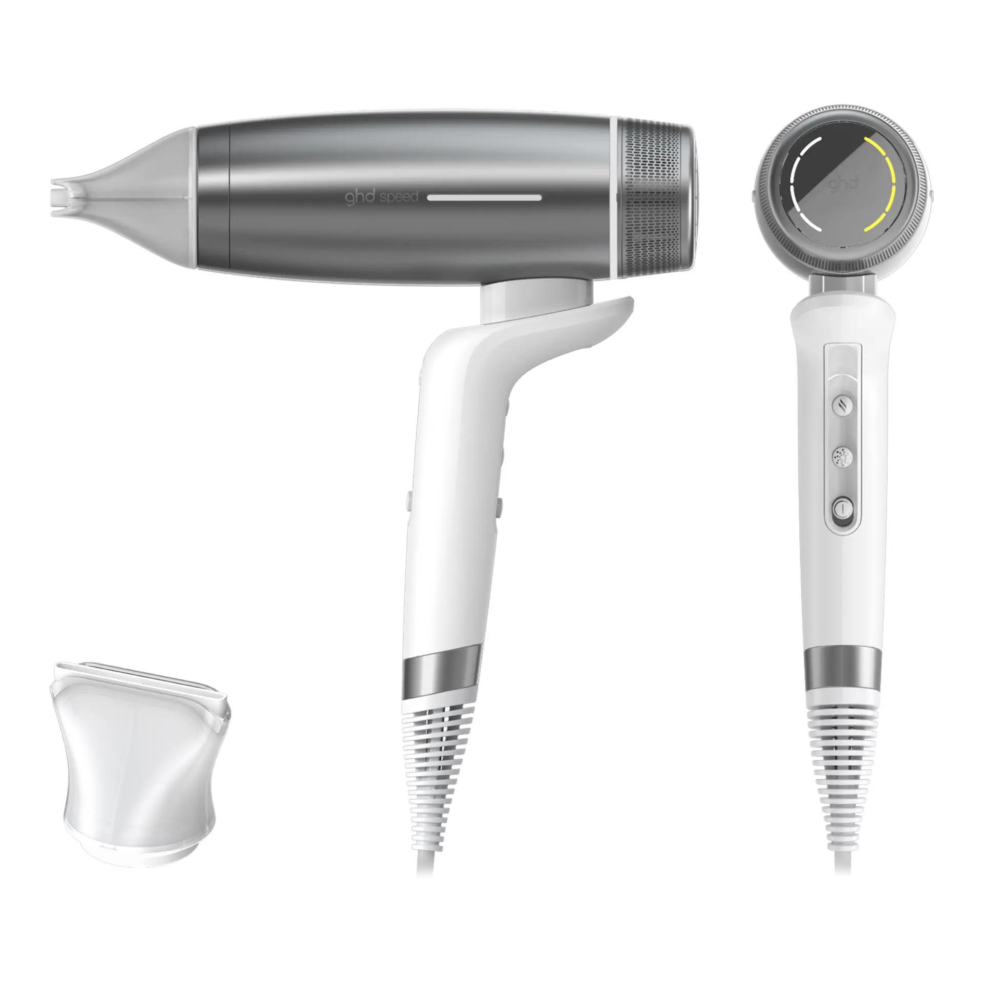 GHD speed professional hair dryer in silver white