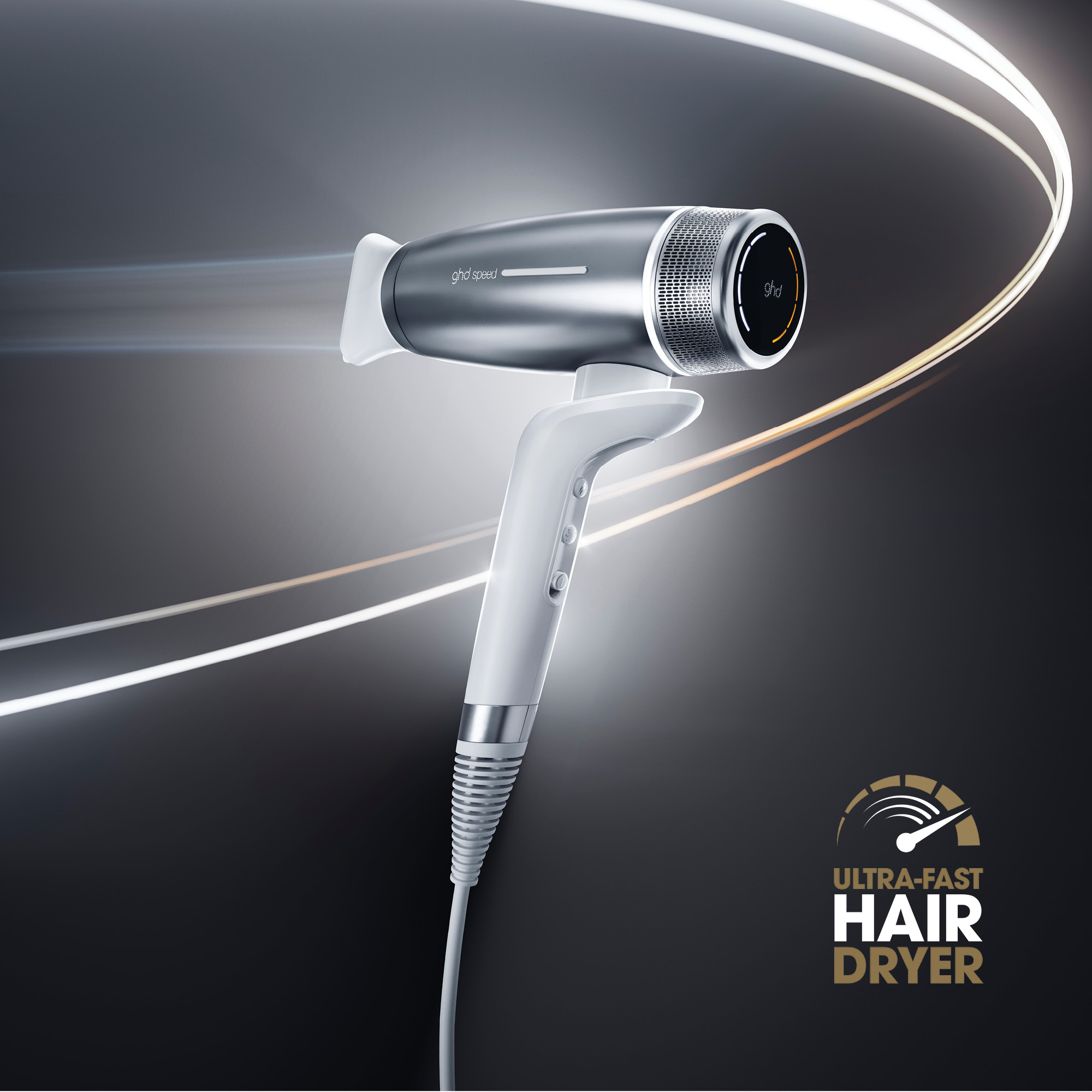 GHD speed professional hair dryer in silver white