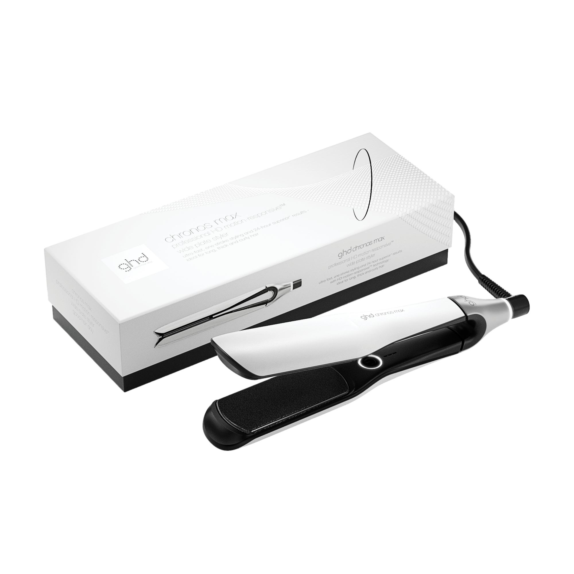 ghd chronos max wide plate hair straightener in white
