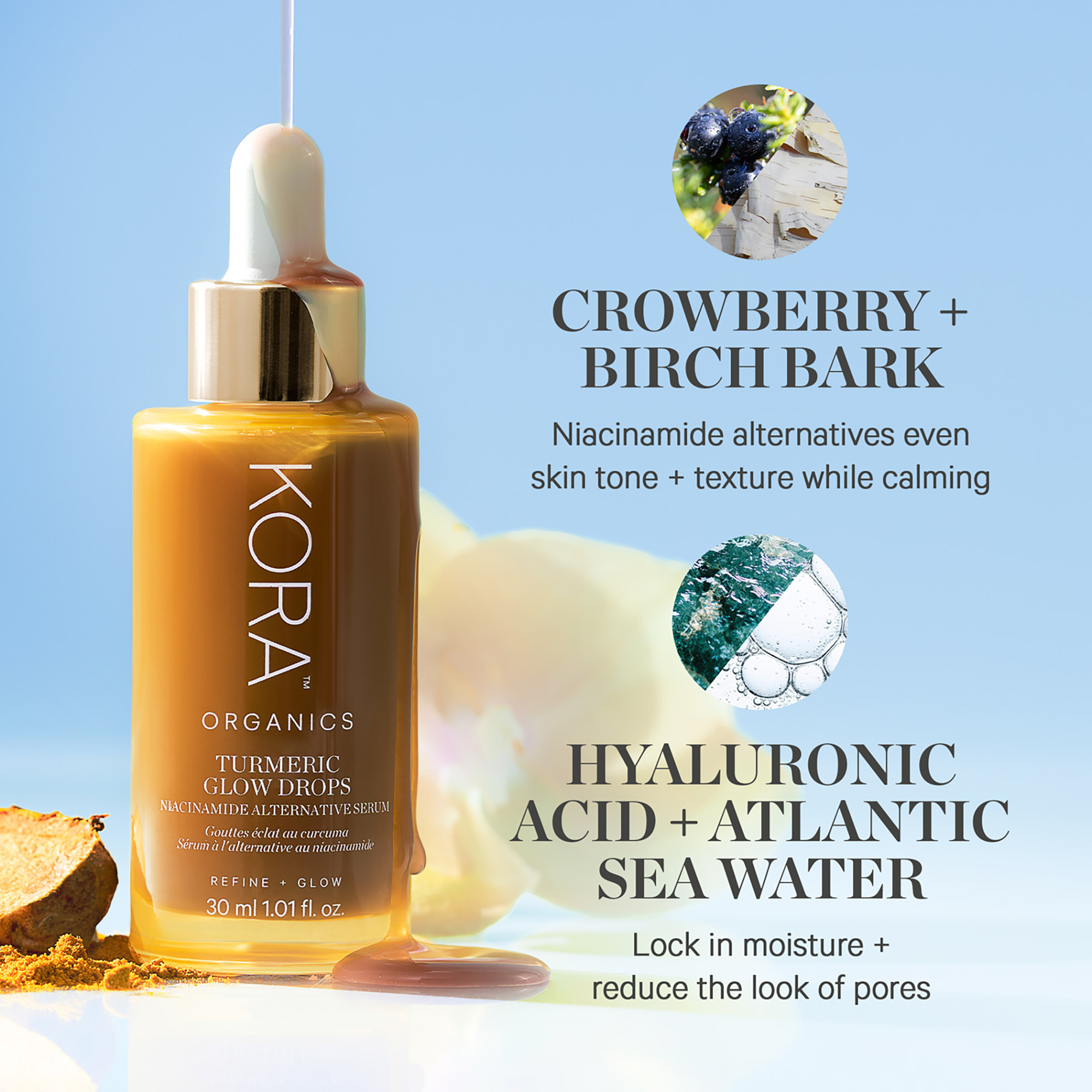 Kora Organics Turmeric Glow Drops Niacinamide Alternative Serum 30mL