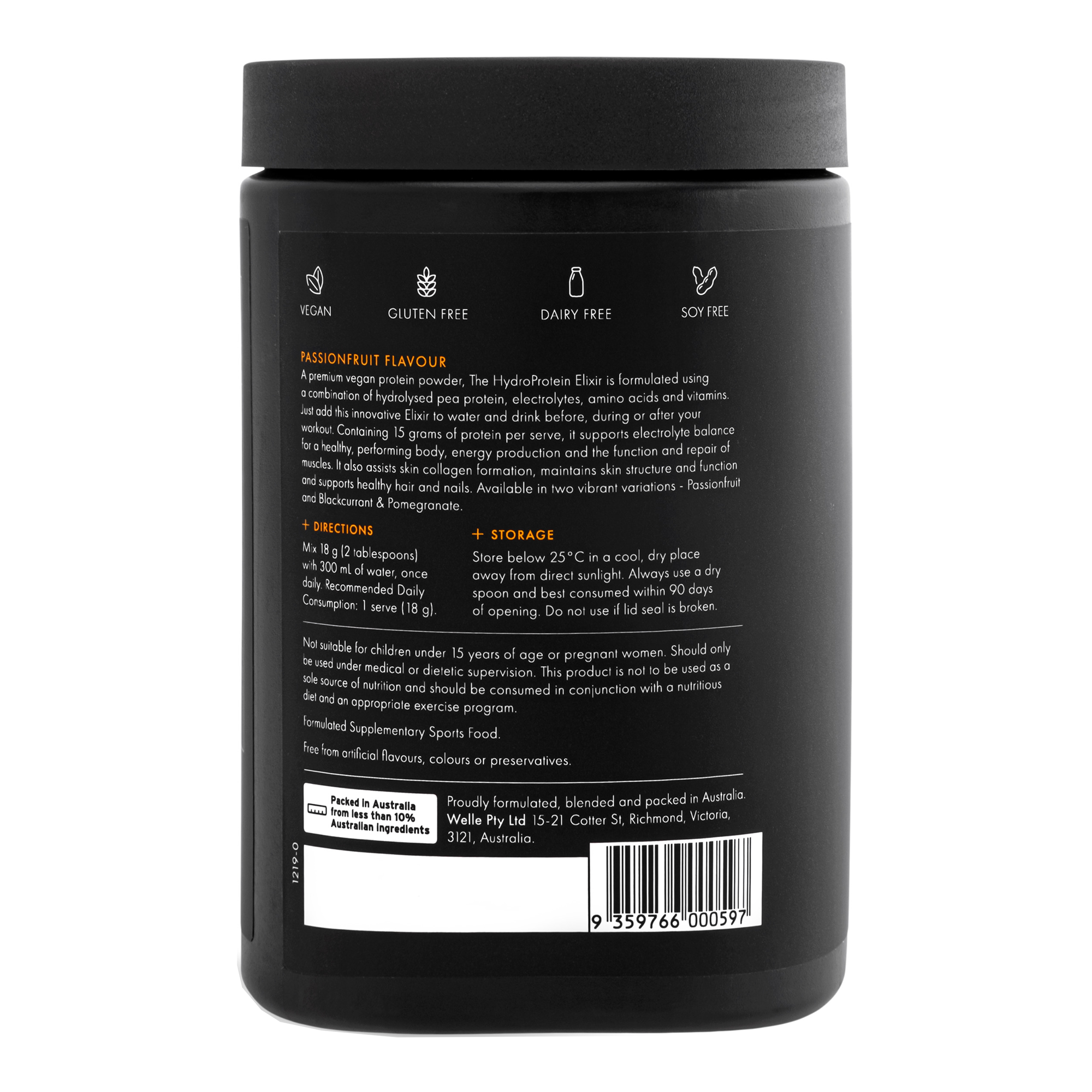 WelleCo The HydroProtein Elixir Passionfruit 270g