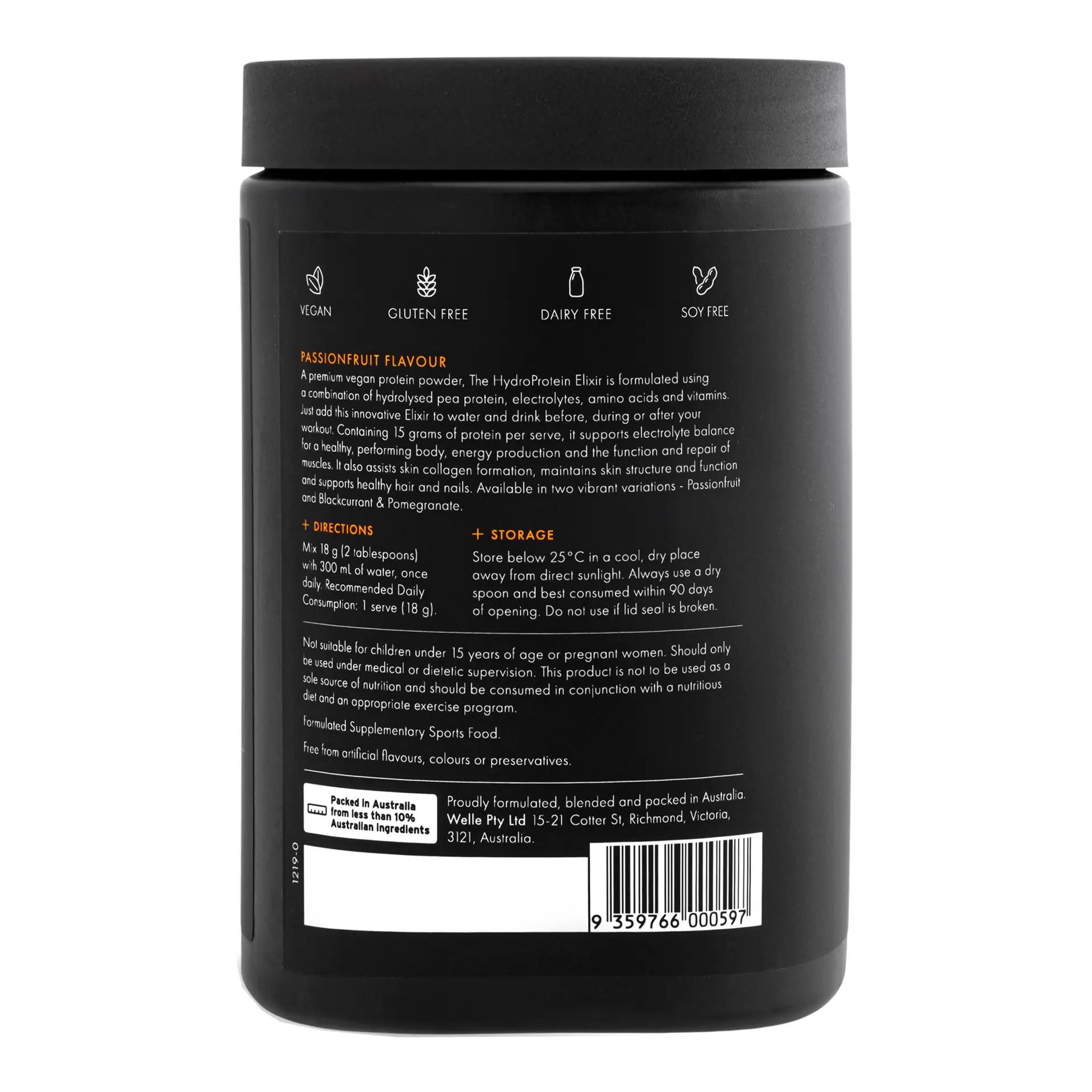 WelleCo The HydroProtein Elixir Passionfruit 270g
