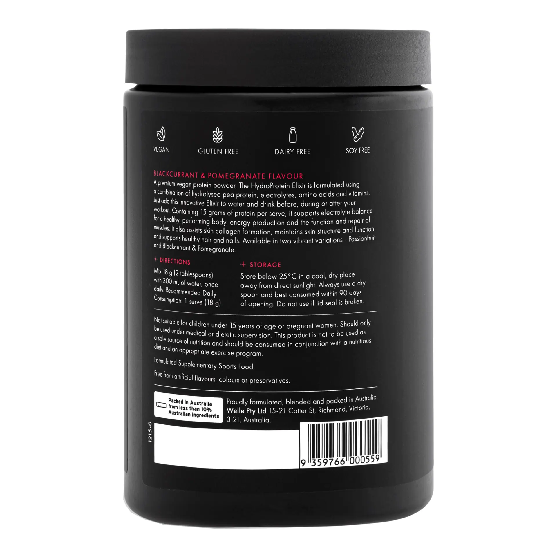 WelleCo The HydroProtein Elixir Pomegranate & Blackcurrant 270g