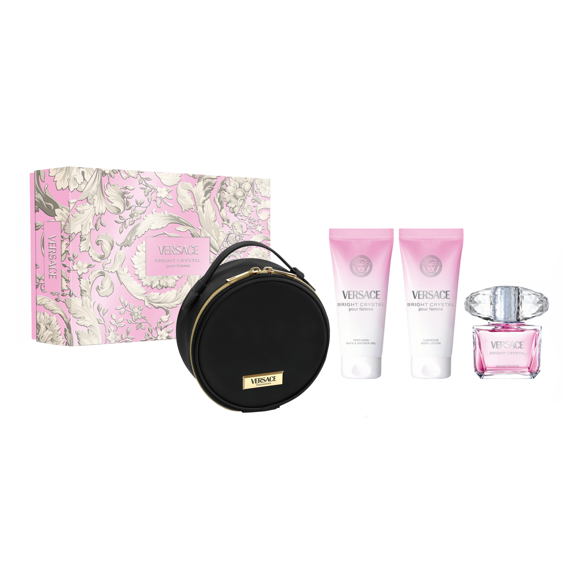 Versace Bright Crystal 90ml Eau de Toilette Set (90ml EDT+ Shower Gel 100ml + Body Lotion 100ml + GW