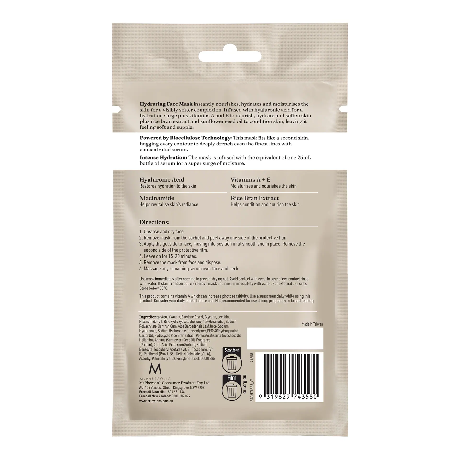 Dr Lewinn's Private Formula Vitamin & Mineral Nourishing Face Mask 1pk