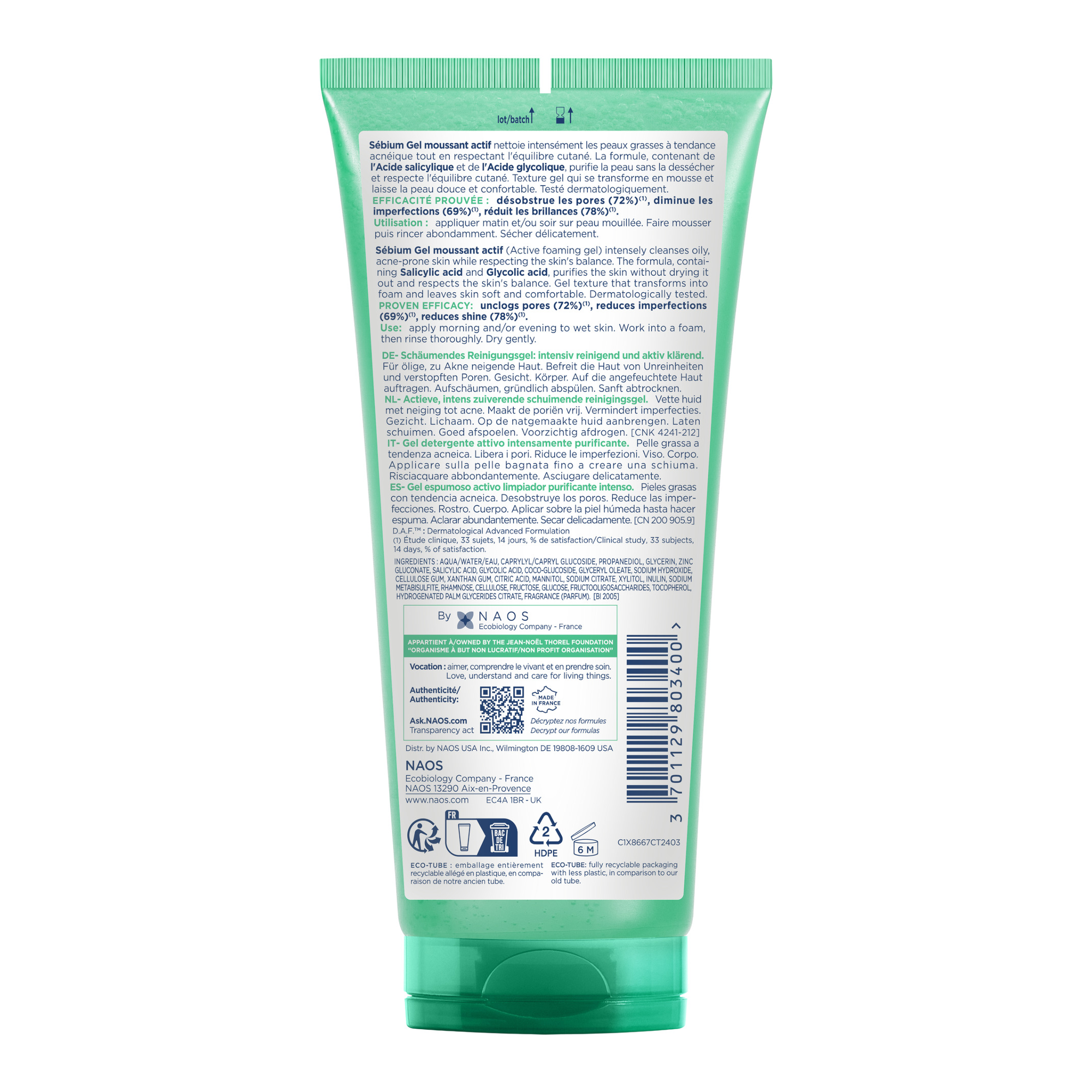 Bioderma Sebium Gel Moussant Actif Anti-blemish Foaming Gel Deep Cleanser for Oily, Acne-prone Skin