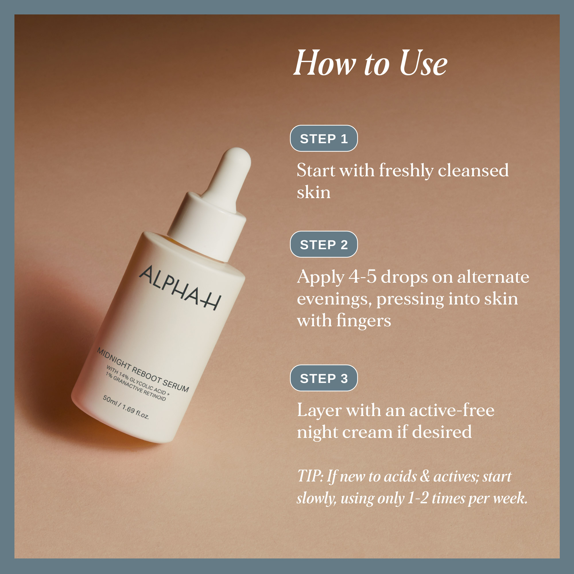 Alpha-H Midnight Reboot Serum with 14% Glycolic Acid and 1% Granactive Retinoid 10mL