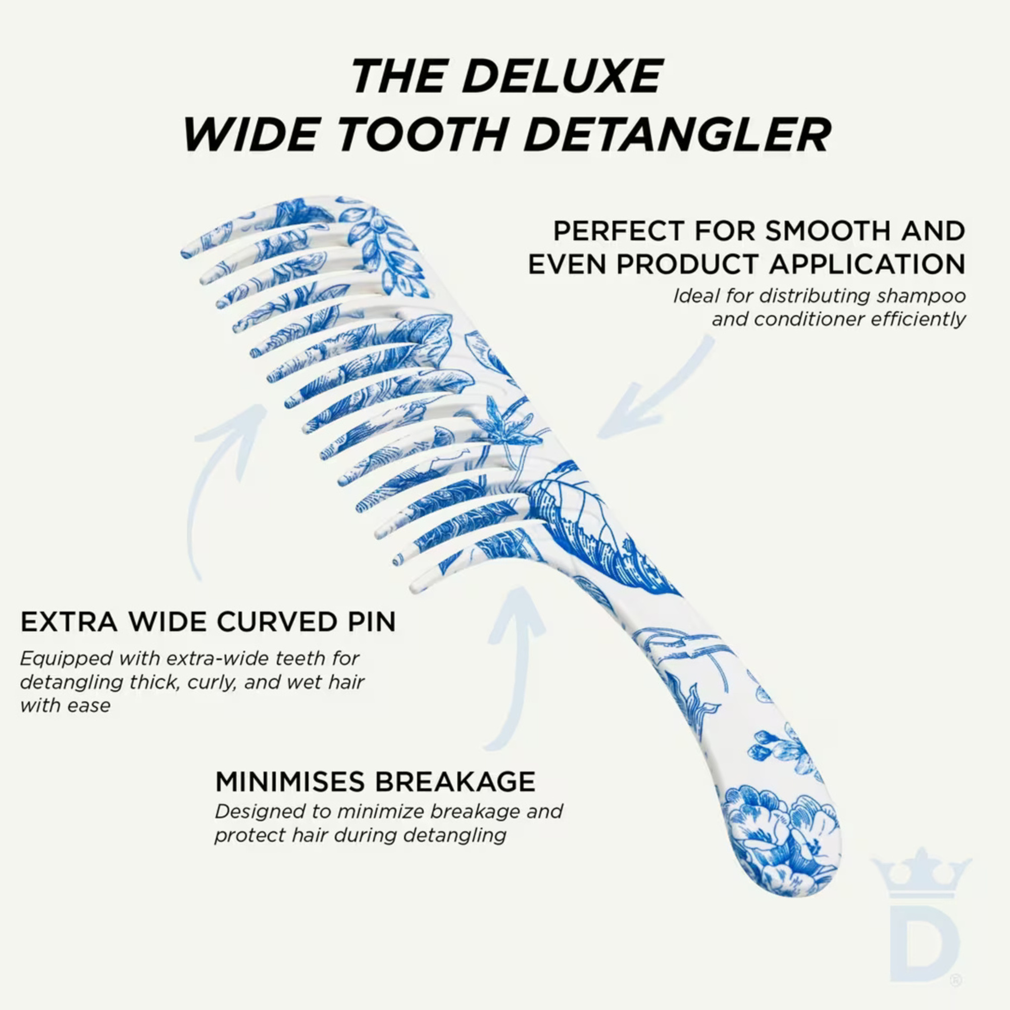 Denman D28 Deluxe Blue Belle Wide Tooth Detangling Comb