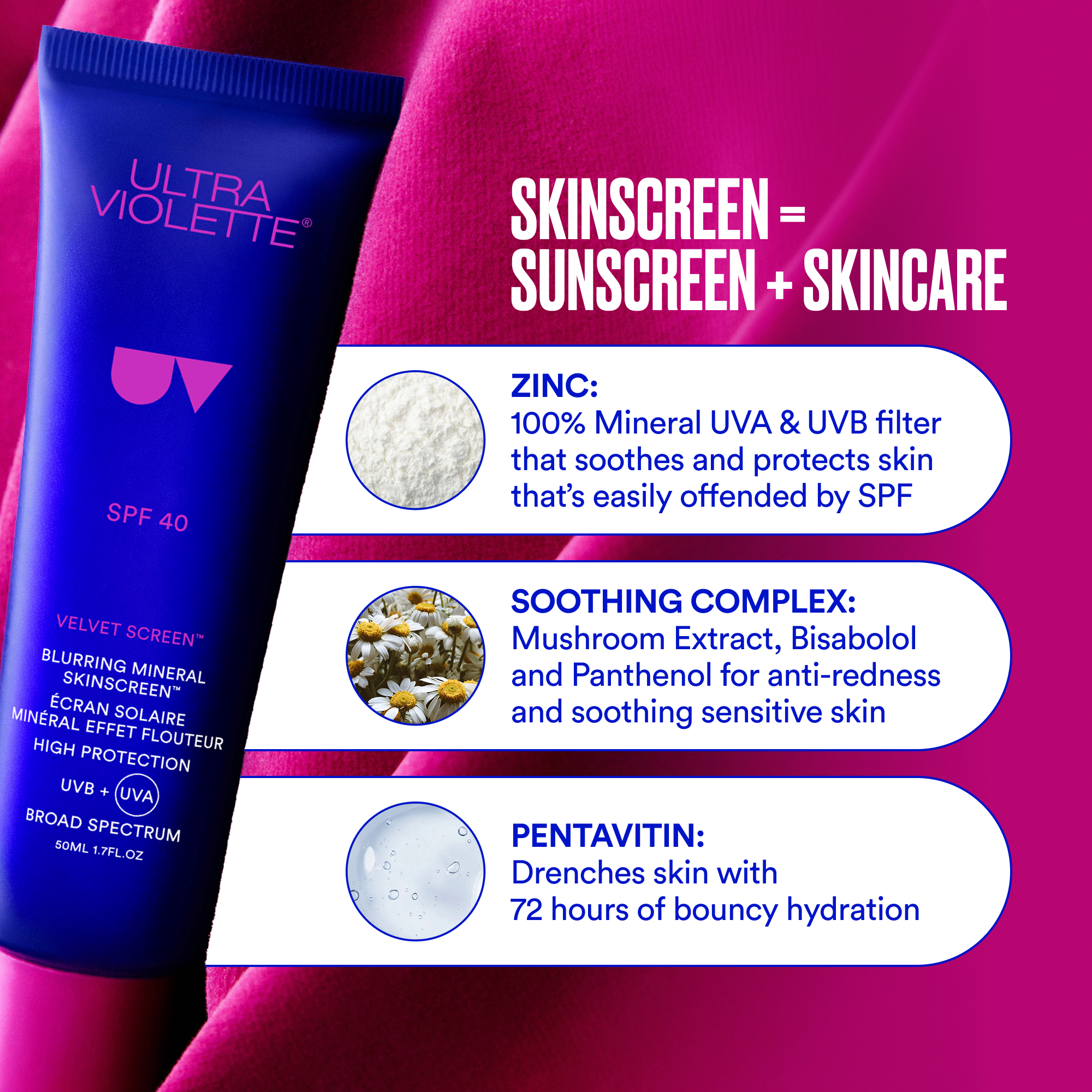 Ultra Violette Velvet Screen SPF 40 Blurring Mineral SKINSCREEN™ 50mL