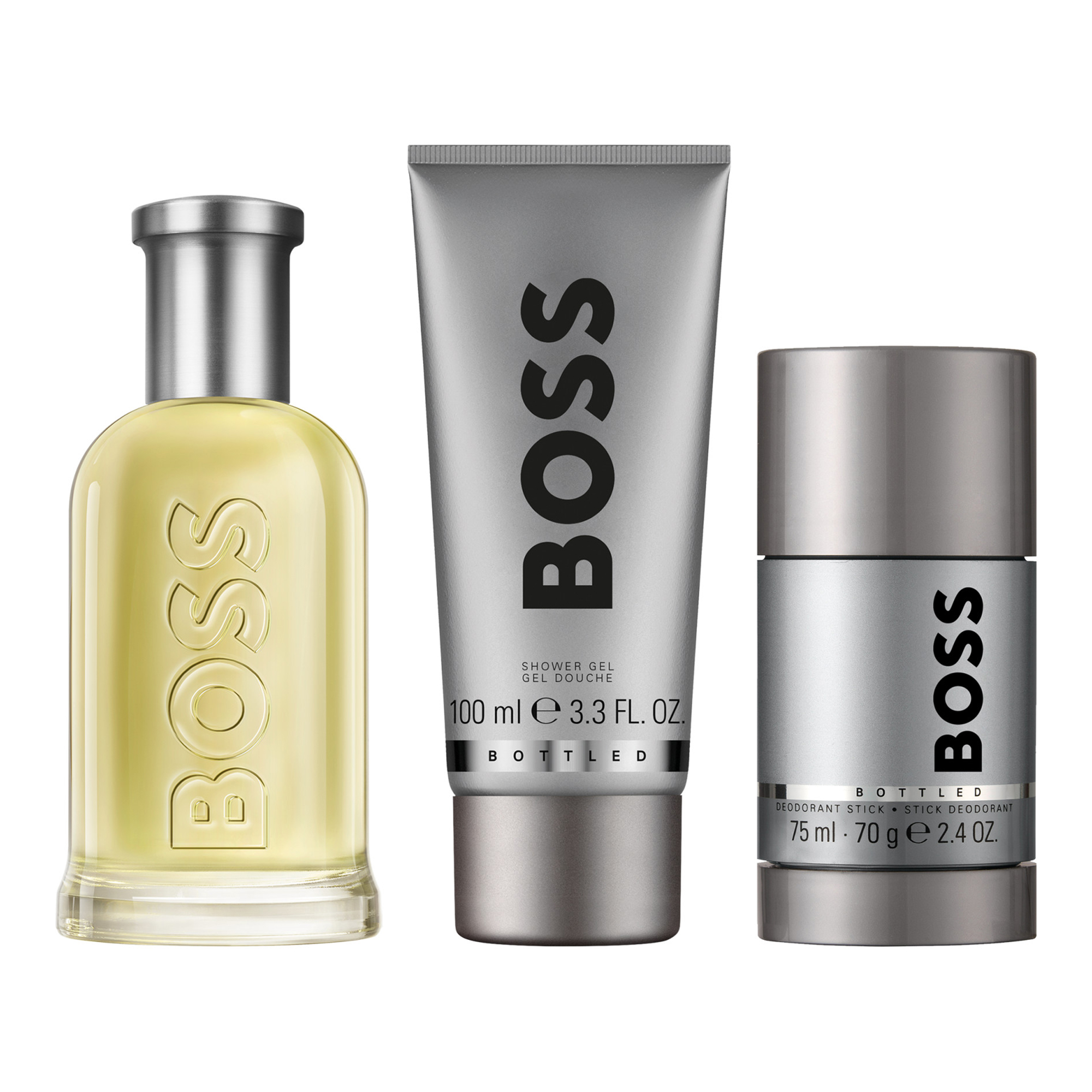 BOSS Bottled Eau de Toilette, Shower Gel, and Deodorant Stick for Men Trio Gift Set